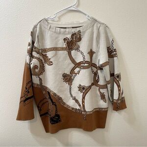 Chicos pullover sweater jacquard chain print tan XL